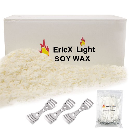 EricX Light Candle Making Kit, 60pcs Candle Wicks, 60pcs Candle Wicks  Sticker, 16oz Soy Wax, 1pc Candle Wax Pouring Pot, 2pcs 3-Hole Wicks  Centering Devices, 1pc Mixing Spoon, DIY Candles Craft Tools